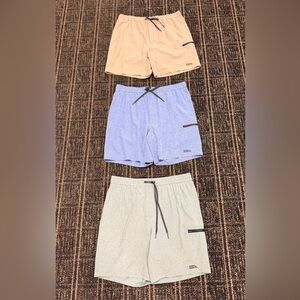 Eddie Bauer Men's Swim Trunks - Light Blue and Beige with Zipper Pocket